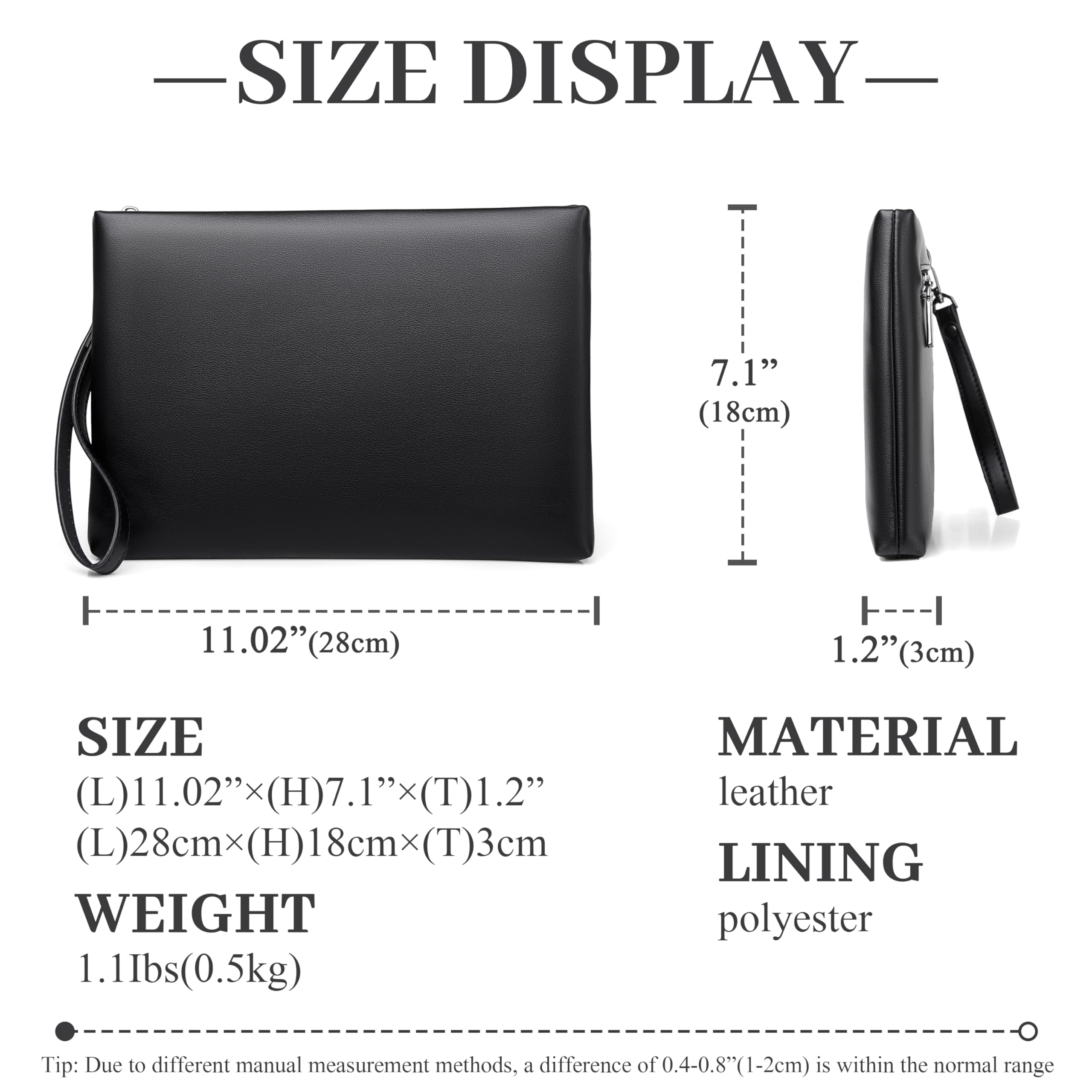 FSD.WG Bolso de mano para hombre, de piel, con cremallera, grande, con dinero