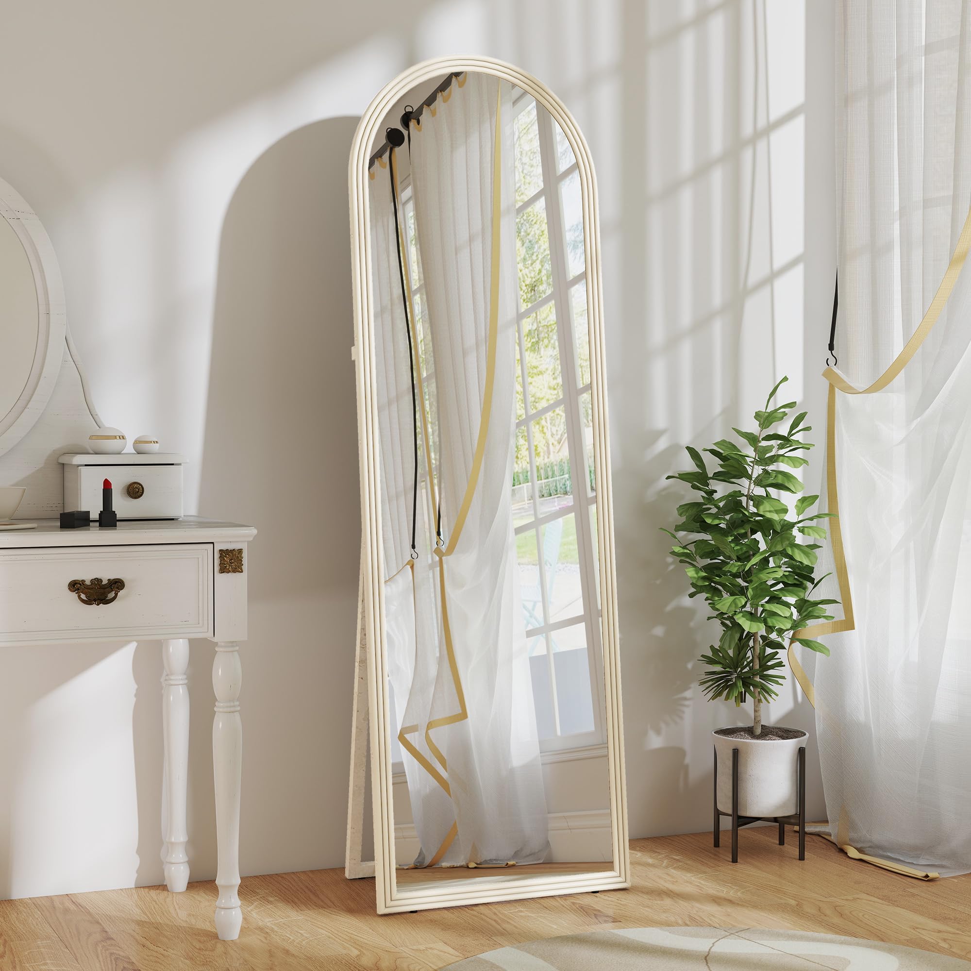 HOMCOM Bogen Ganzkörperspiegel 160 x 50 cm Standspiegel zum Stehen Weiß | Mit Steinoptik, Wandspiegel, zum Anlehnen, Spiegel für Wohnzimmer, Schlafzimmer, Flur