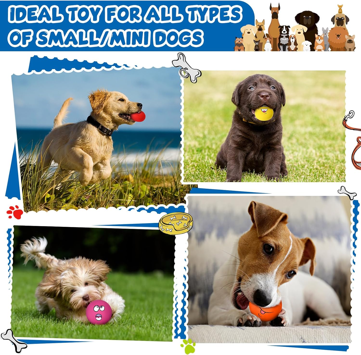 Jenaai 24 Pieces Funny Face Squeaky Dog Toys Latex Soft Toys Emoticon Dog Squeaky Ball Interactive Balls Fetch Play Toy for Small Medium Pets Animals Puppies Training(Multiple Colors)