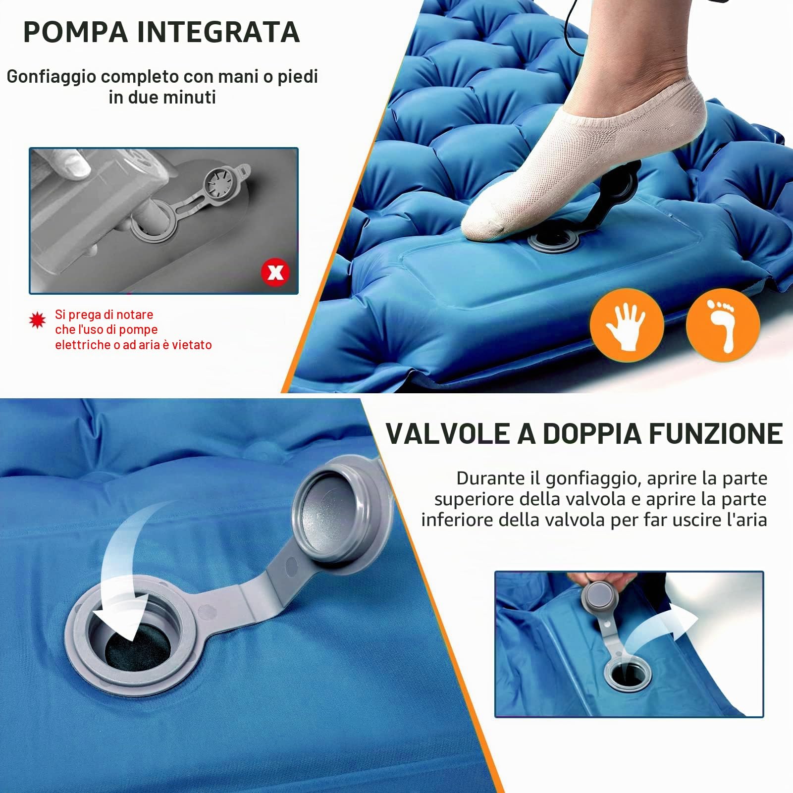 CALIYO Ultraleggero Materasso Gonfiabile Campeggio con Cuscino, Materassino Campeggio Autogonfiante, Portatile Materassino Autogonfiabile per Escursionismo Trekking Tenda