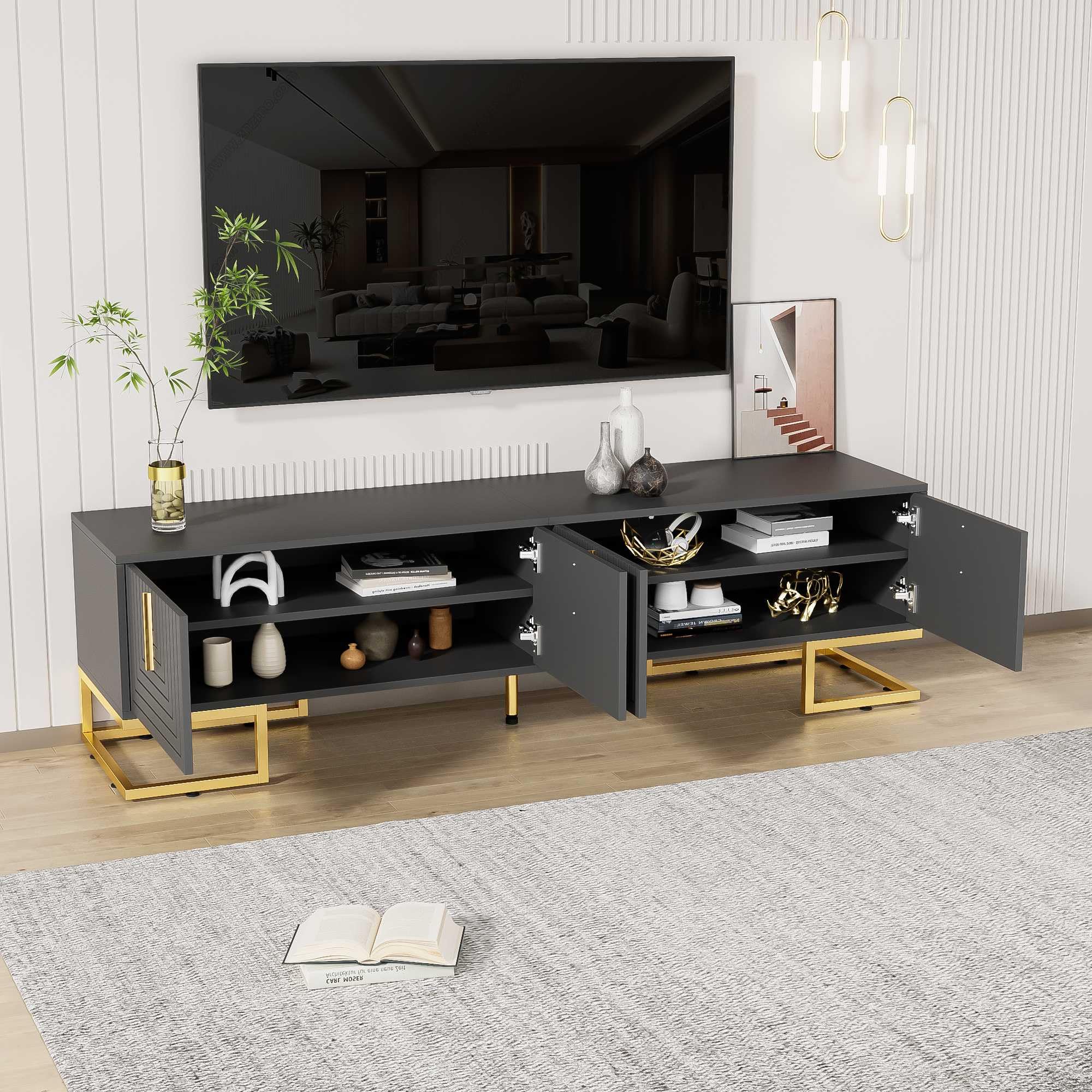 Meuble TV Avec 3 Portes Et 2 Compartiments - 160 X 38 X 57 Cm - Bois