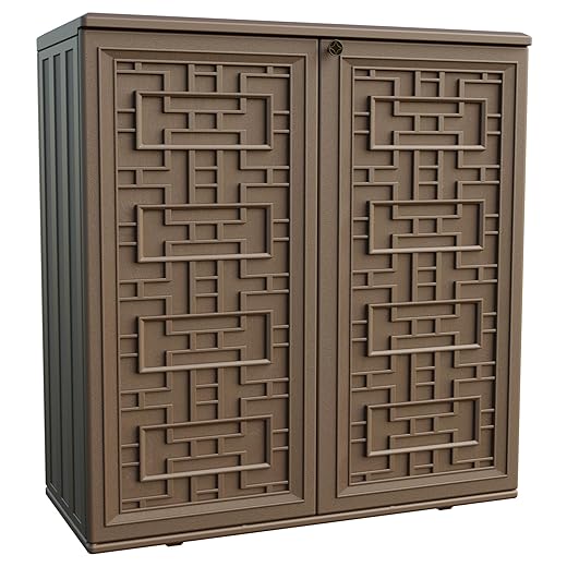 Indoor Outdoor Storage Cabinet Waterproof with 1 Shelf, Plastic Outdoor Storage Cabinets for Patio/Garden/Backyard, Size 34.3''L*15''W*36.2''H(Brown)