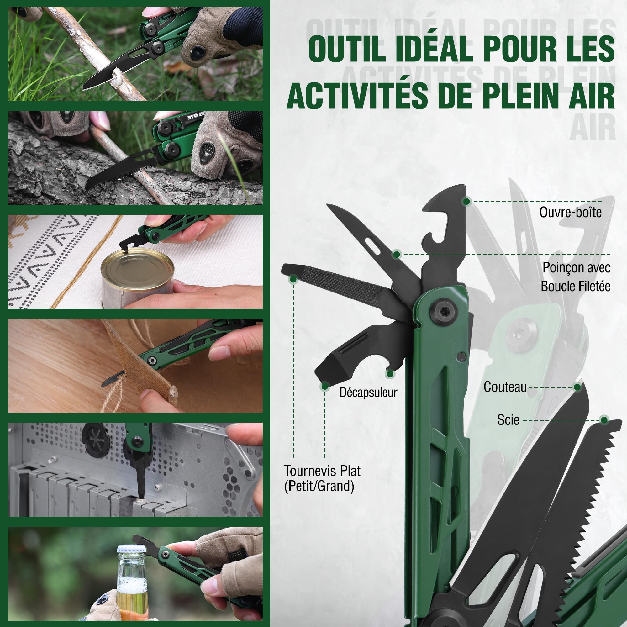 MOSSY OAK Pince Multifonction en Acier Inoxydable 27 en 1 | Outil Multifonction Compact et Robuste, Multitool de Poche pour Camping, Survie, Bricolage et Activités en Plein Air