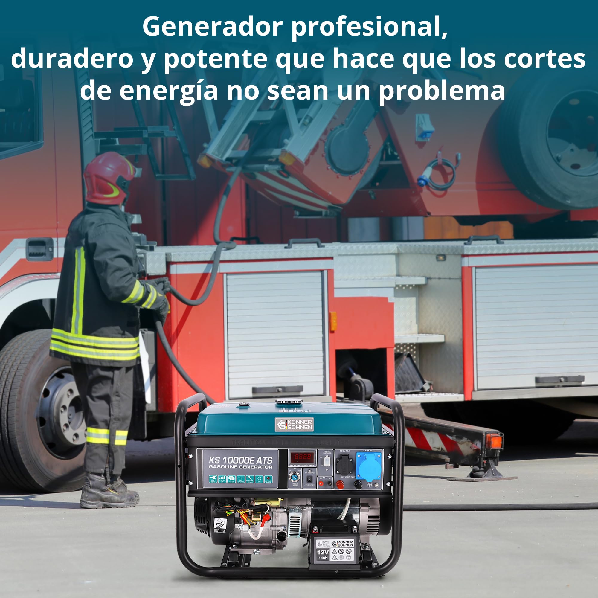 Generador de gasolina KS 10000E ATS con sistema ATS incorporado de una potencia máxima 8000 W, arranque manual/eléctrico/automático, 1x16A, 1x32A (230V), motor original EURO 5