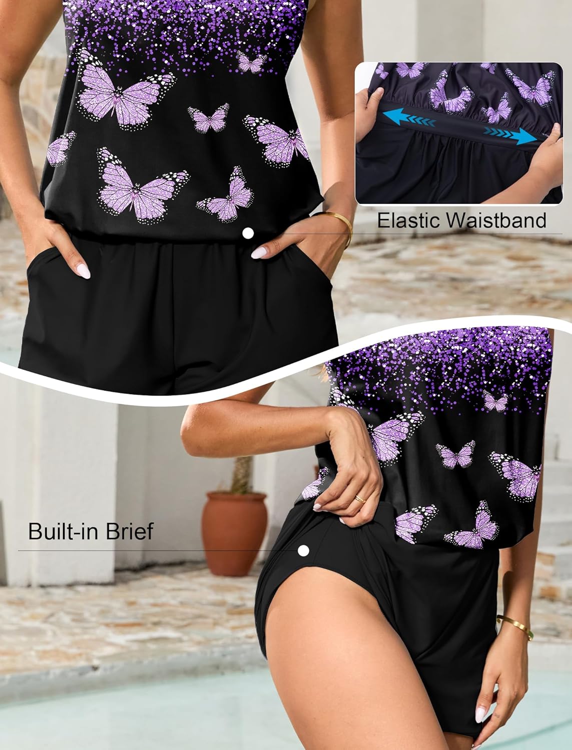 Arolina Women's Plus Size Swim Romper One Piece Swimsuits Modest Bathing Suit with Pockets (S-24W) - Image 2