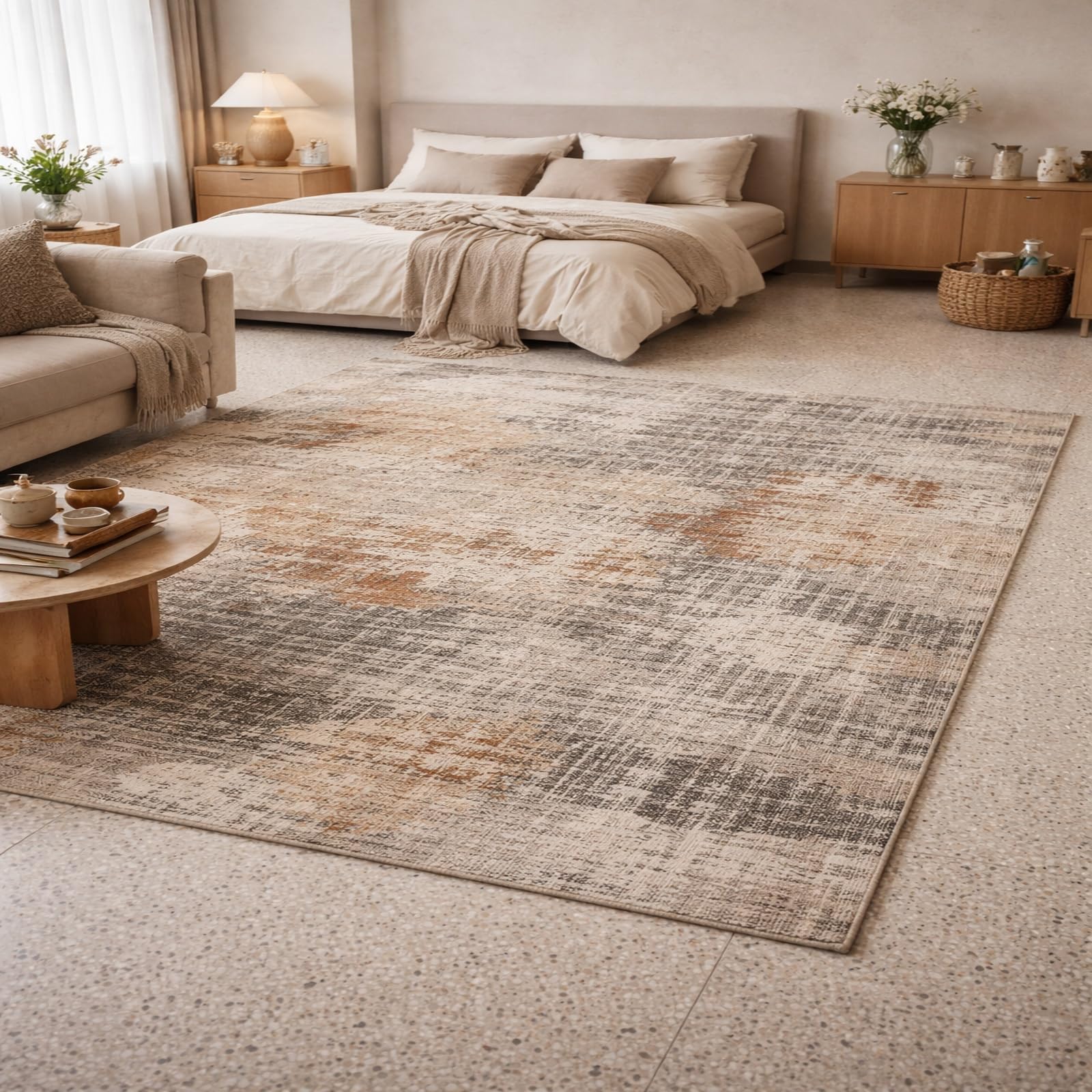 Tapis doux lavable 170x240cm gris anti-taches et antidérapant de salon