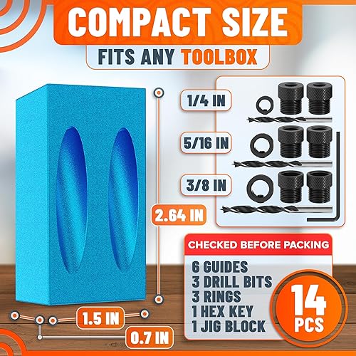Miniatura 2 de Kit de plantillas de agujero de bolsillo de 14 piezas para carpintería, plantilla de tornillo de bolsillo de aluminio ± 0.008 in de precisión, guía