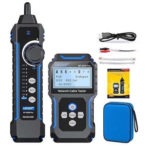 NOYAFA NF-8209PRO Network Cable Tester, PoE Wire Tracker with Length & NCV | Rechargeable Wire Tracer with Cable Mapping, Breakpoint Locator, Port Flash, Crimp Test, for CAT5/CAT6//RJ45/RJ11 Cables