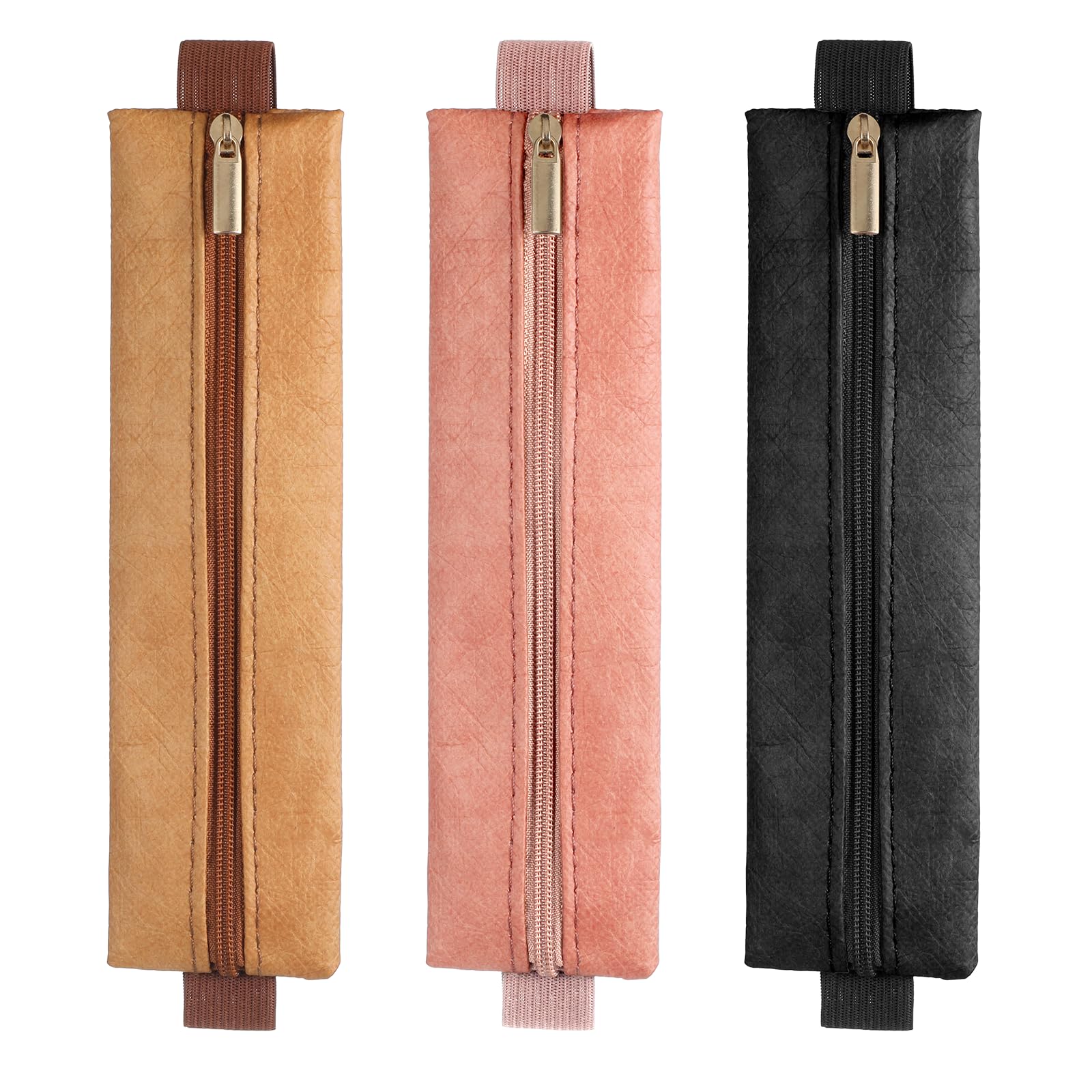3PCS Elastic Pen Holder for Notebook, Adjustable Elastic Band Pen Holder, Slim Pens & Pencils Bag with Adjustable Elastic-Band, Leather Pen-Sleeve Pouch for Tablet, Makeup, Planners, Binders, Books