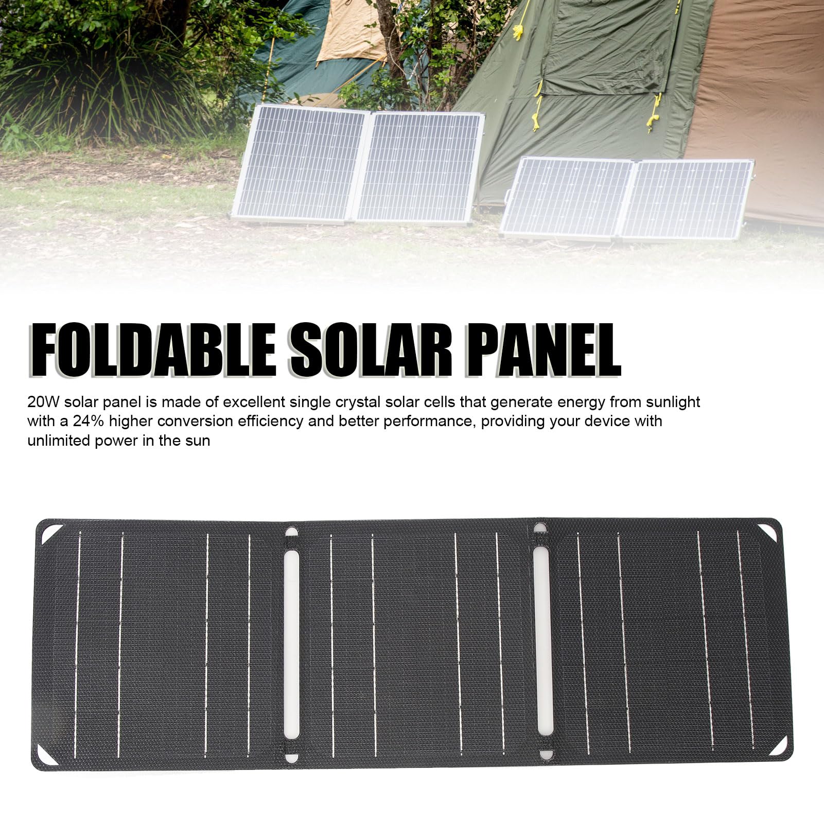 Foldable Solar Panel 20W IPX4 Waterproof 5V 9V 2A Portable Solar Charging Panel with 2 USB Output for Outdoor Hiking Camping