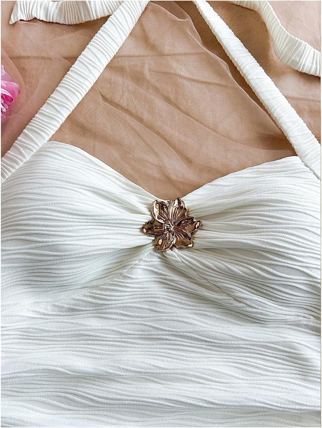 Women's Y2K Cute Summer Halter Going Out Tops for Women Sexy V Neck Open Back Backless White Tank Top Club Outfits - Image 5