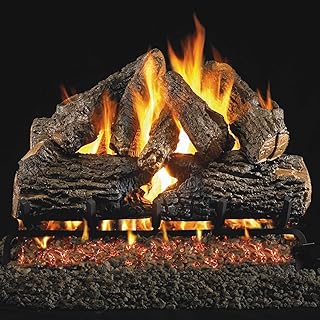 Peterson Real Fyre 24-inch Charred Oak Log Set with ANSI Certified Vented G46 Dual- Flame Burner w/Variable Flame Remote-Control Safety Pilot Valve (Natural Gas)