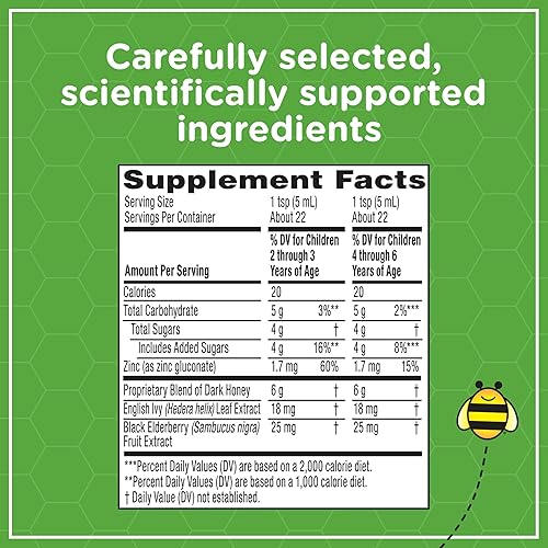 Miniatura 7 de Zarbee's Tos + moco para niños de 2 a 6 años con miel oscura, hoja de hiedra, zinc y saúco, 1 recomendado por pediatra, sin drogas ni alcohol, sabor