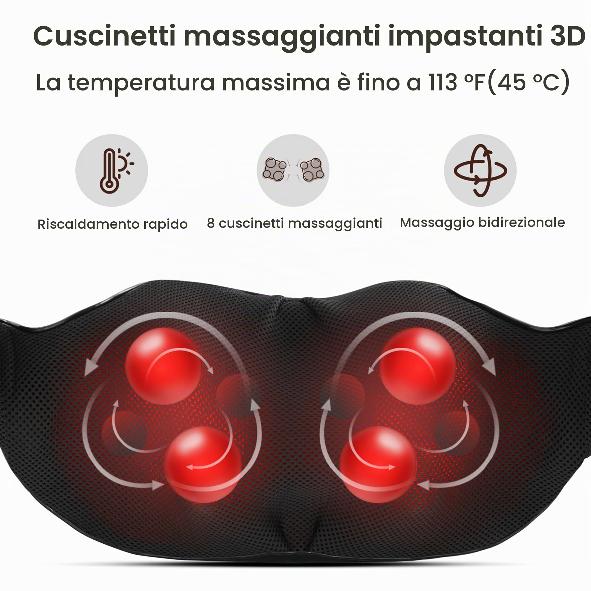 Massaggiatore per il Collo con Funzione di Calore Massaggiatore Elettrico per Spalle Shiatsu Massaggiatore per Impastare Elettrico 3D per Schiena, Wist, Gambe, Piedi, Casa e Ufficio