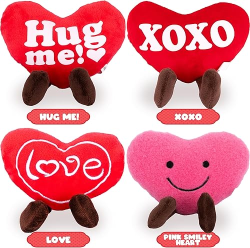 Miniatura 3 de ArtCreativity Juego de 4 corazones de peluche pequeños, bonitos juguetes de peluche de corazón de amor en varios diseños, juego de juguetes de