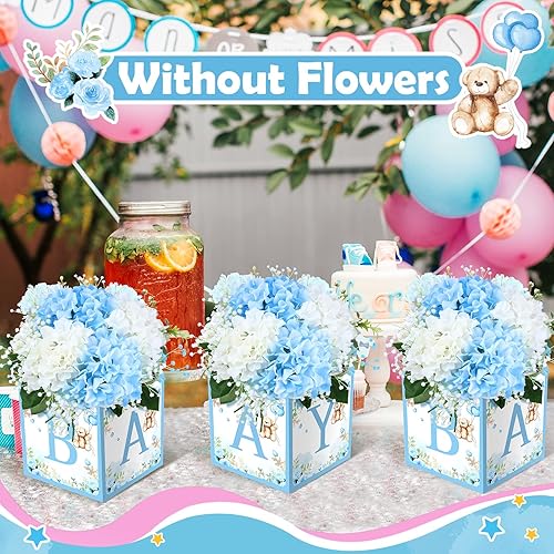 Miniatura 4 de Bucherry 6 piezas de centros de mesa de baby shower, decoraciÃ³n de oso para baby shower, cajas de bebÃ© azules con letras para baby shower, caja