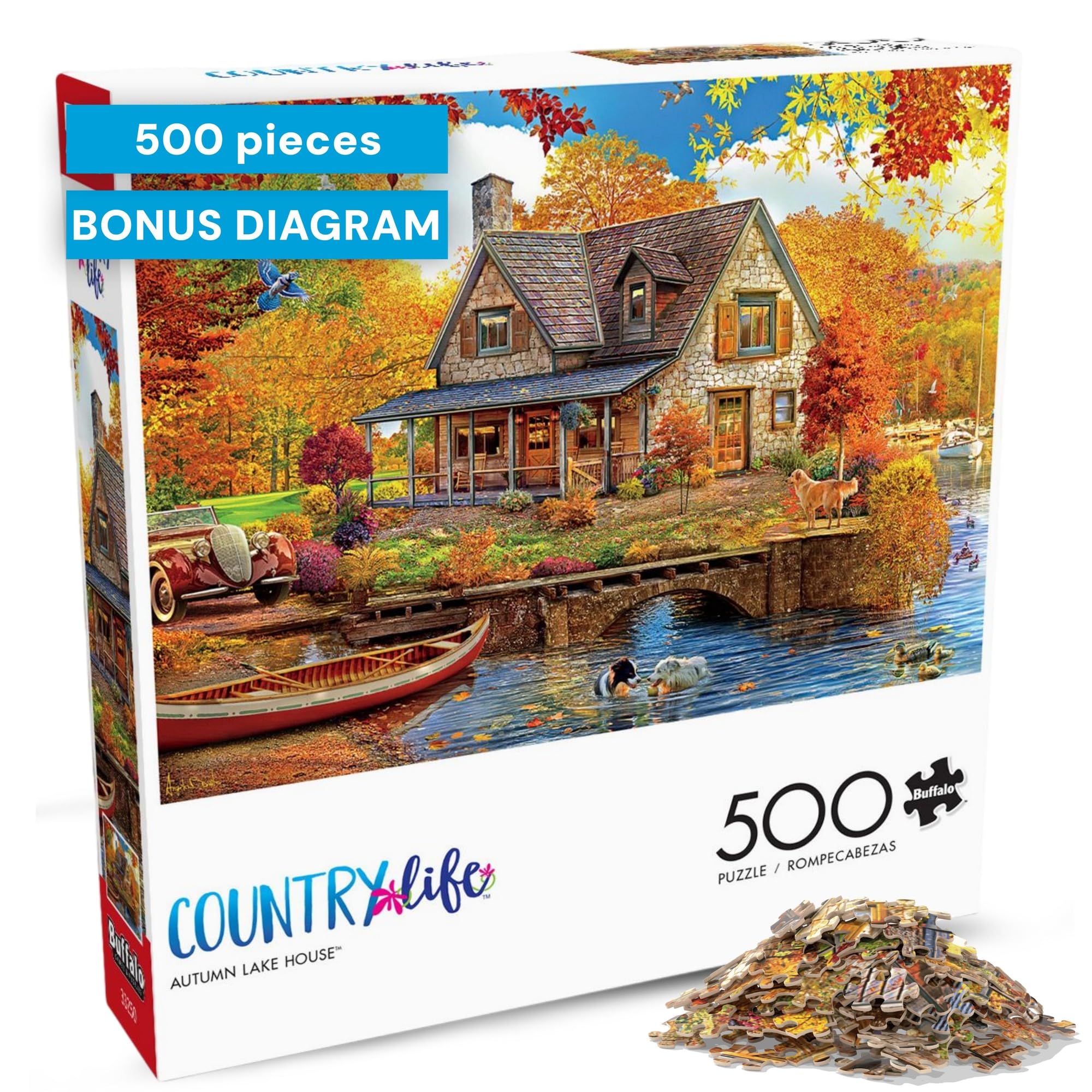Buffalo Games - Country Life - Autumn Lake House - 500 Piece Jigsaw Puzzle for Adults Challenging Puzzle Perfect for Game Nights - Finished Size 21.25 x 15.00
