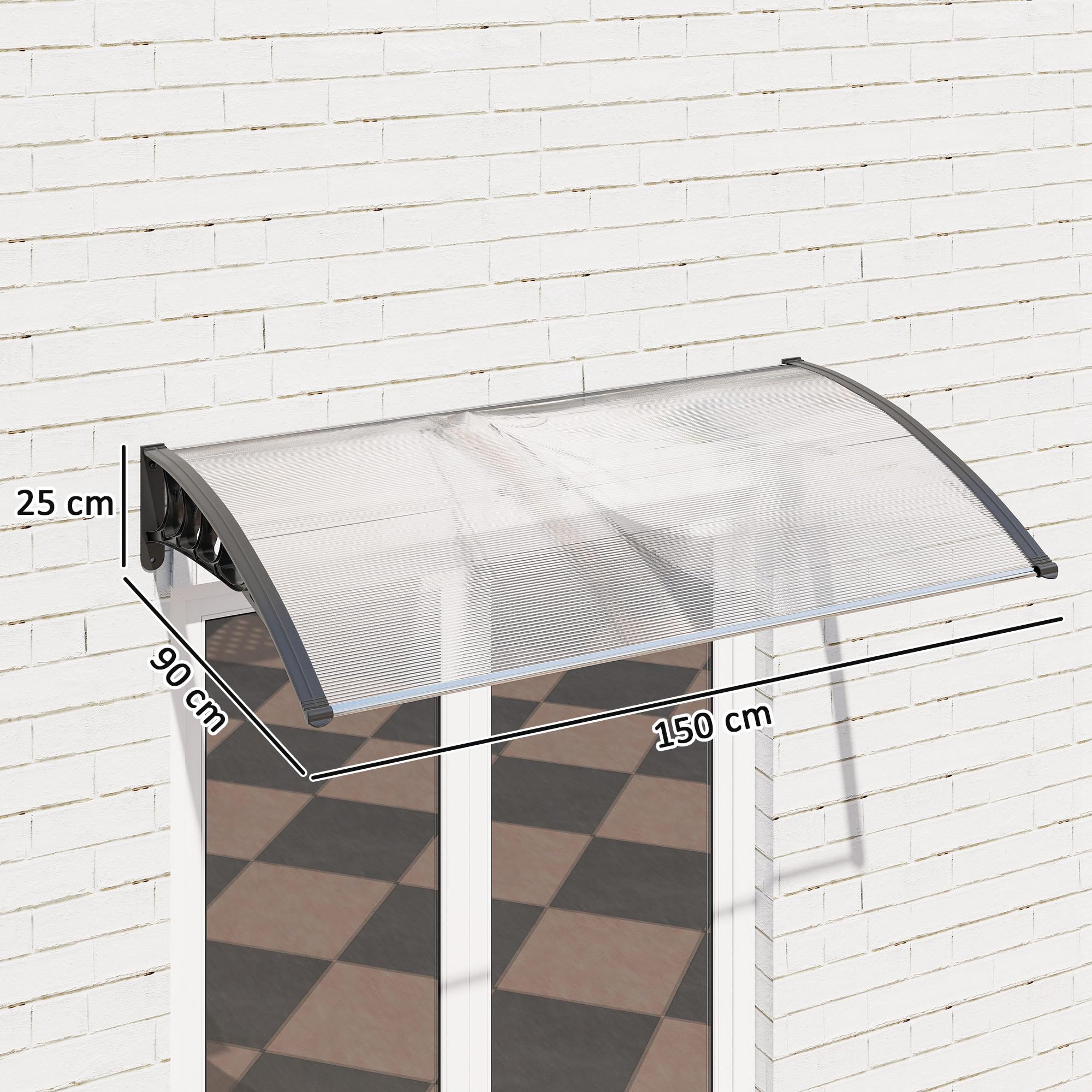 Outsunny Marquesinas Exterior para Puertas y Ventanas, 150x90 cm, Tejadillo de Protección contra Sol y Lluvia, con Cubierta de Policarbonato, Soporte de Aleación de Aluminio, Blanco