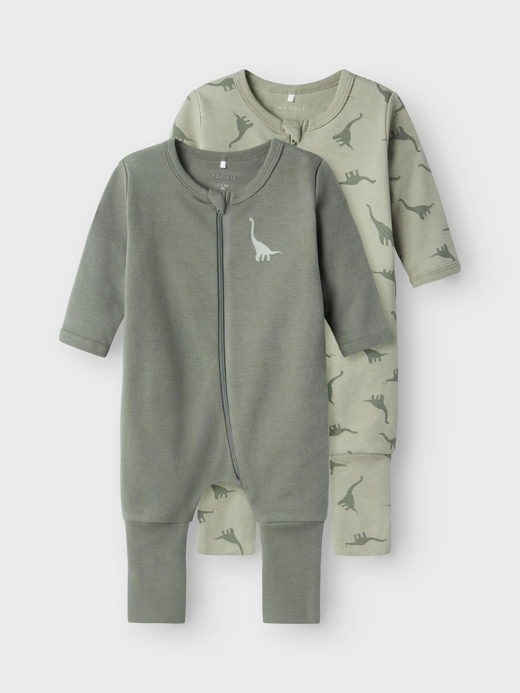 Name IT Baby - Jungen Nbmnightsuit 2p Zip Ff Green Dino Noos Schlafanzug (2er Pack)