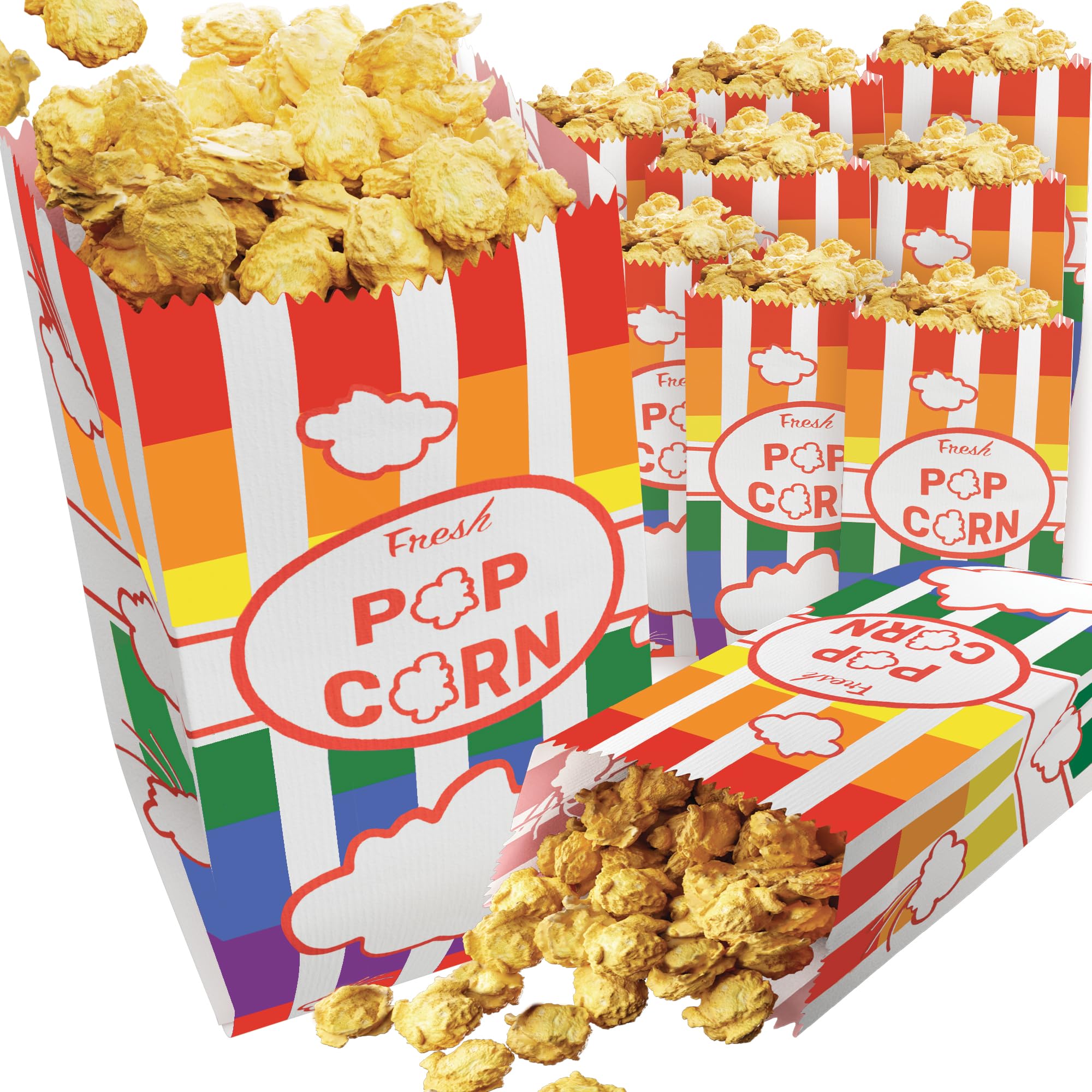 CUSINIUM Rainbow Popcorn Bags for Party (100-Pack, 1oz) - Carnival Theme - Customizable