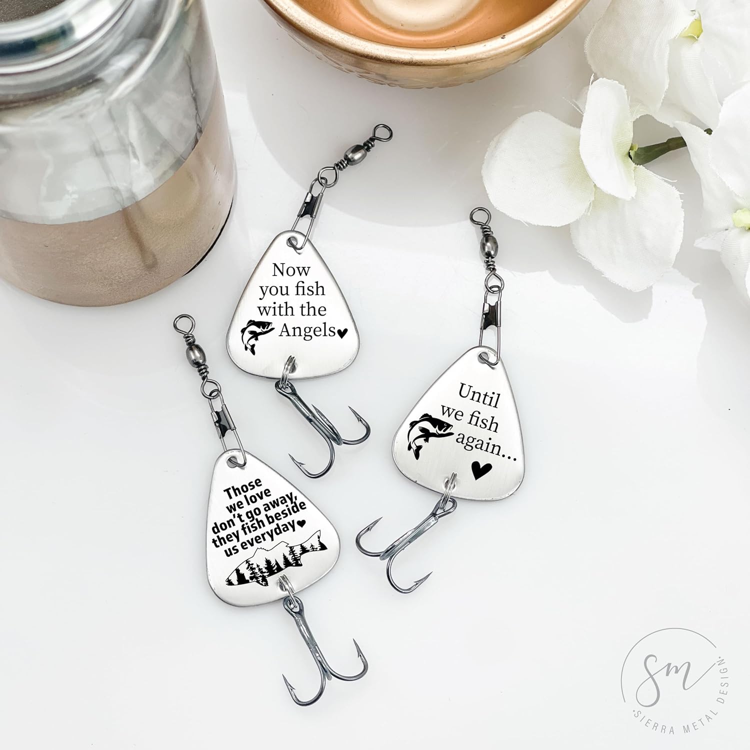 Memorial Lures Gift Set – I’ll Be Fishing in Heaven, Gone in Heaven, with The Angels – Remembrance Gift for Loss of Fisherman