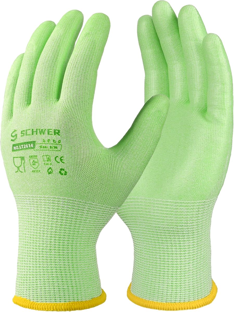 Schwer 6 Pares de Guantes de Jardinería, Recubrimiento de PU a Base de Agua, Máxima Seguridad Ambiental, Guantes de Jardín Cómodos y Transpirables para Hombres y Mujeres, Guantes de Trabajo para Bricolaje, Actividades al Aire Libre, L