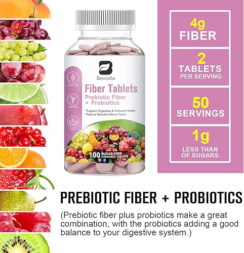 Miniatura 4 de B BEWORTHS Prebióticos y probióticos para mujeres y hombres - Suplemento dietético de fibra probiótica para la salud digestiva, enzimas digestivas