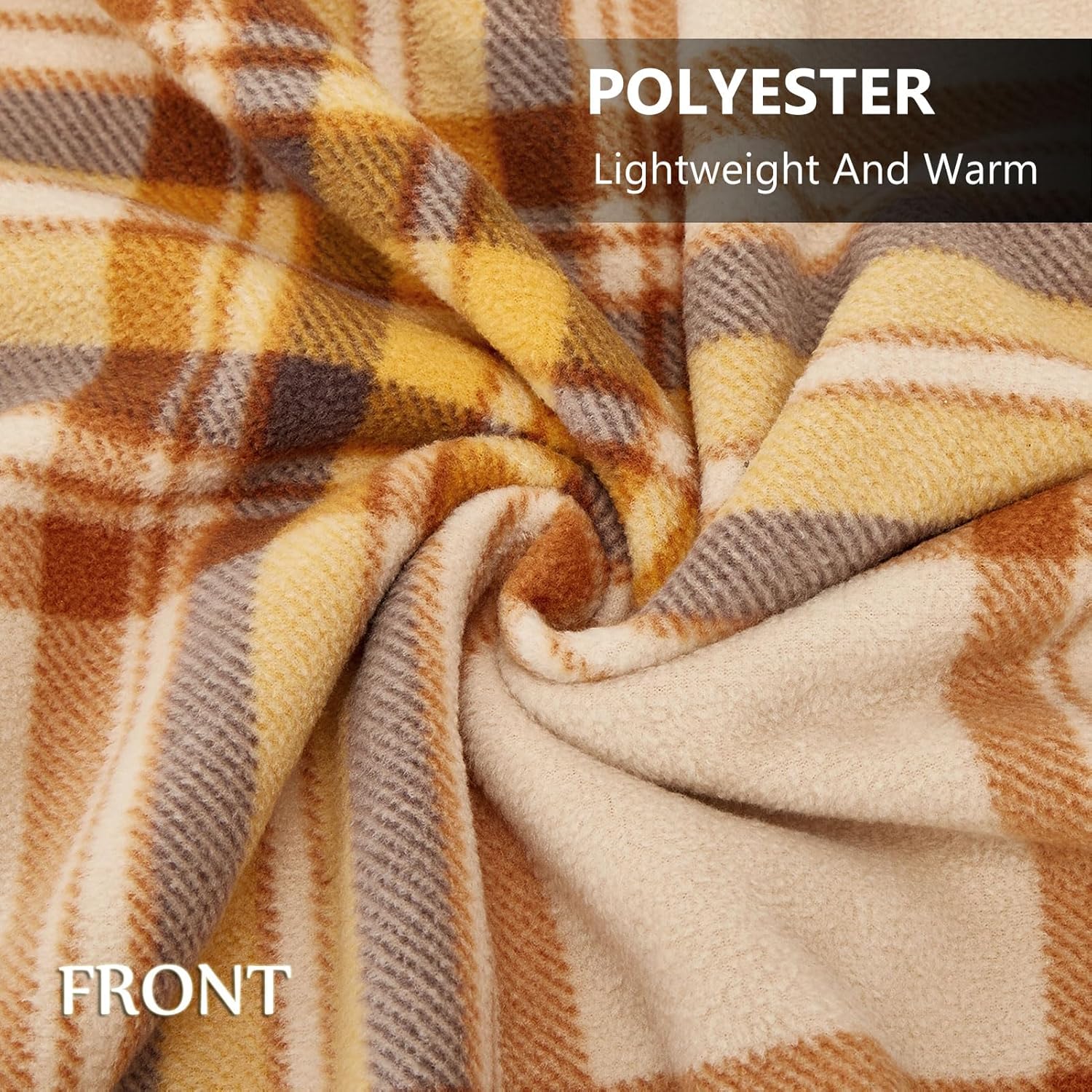 forestfish Fleece Wearable Blanket, Plaid Lap Blanket Comfy Poncho Throw with Buttons for Bed Sofa Office, Yellow - Image 6