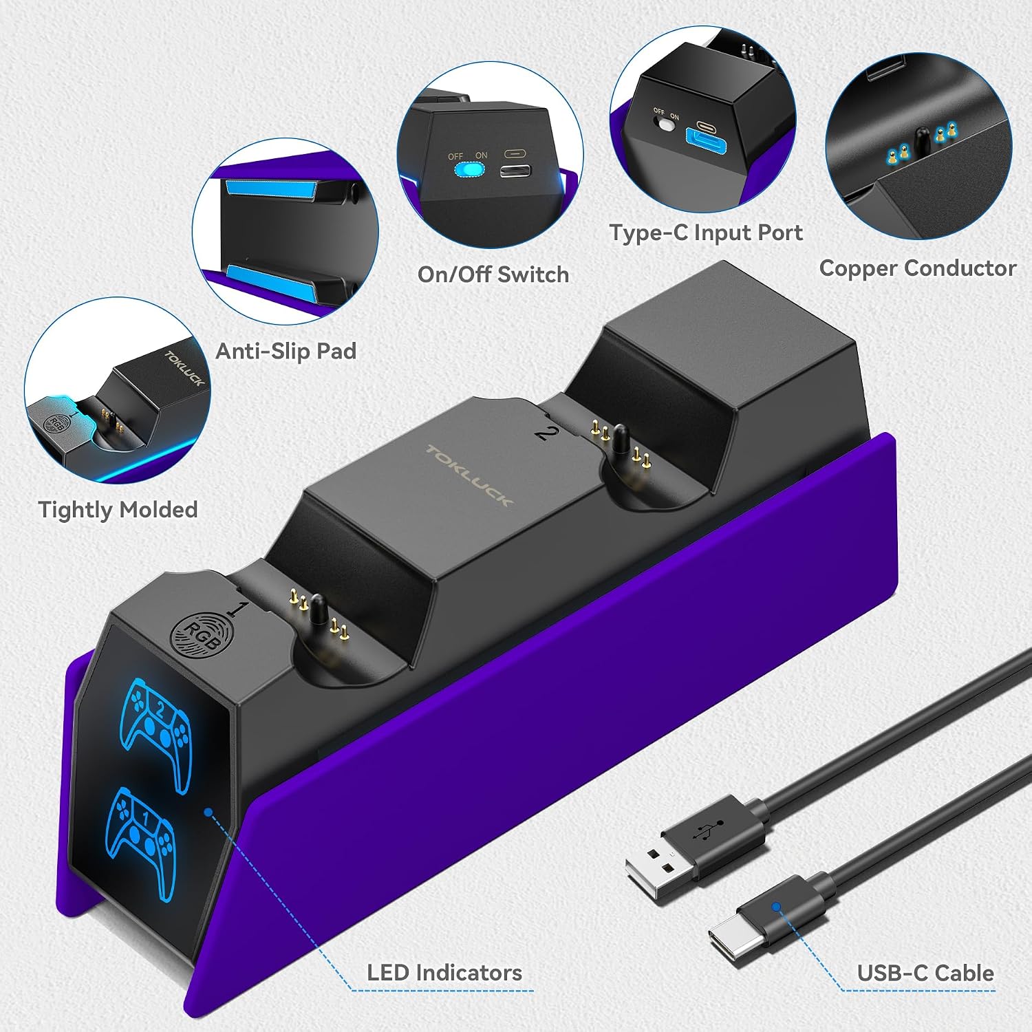 Controller Charger Station Compatible with Play 5 Faceplates Edge & Dual Controller, 9 Lightings P 5 Accessories Charging Station, P 5 Dock Stand with LED Indicator for Sony PSP Accessory Kits
