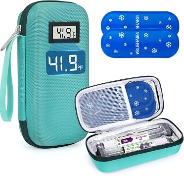 YOUSHARES Travel Case for Zepbound & Mounjaro Pens,EVA Insulated Tirzepatide Cooler Travel Case TSA Approved with Temperature Display,Portable GLP-1 Pen Holder with 2 Ice Packs for Daily Use and Trips