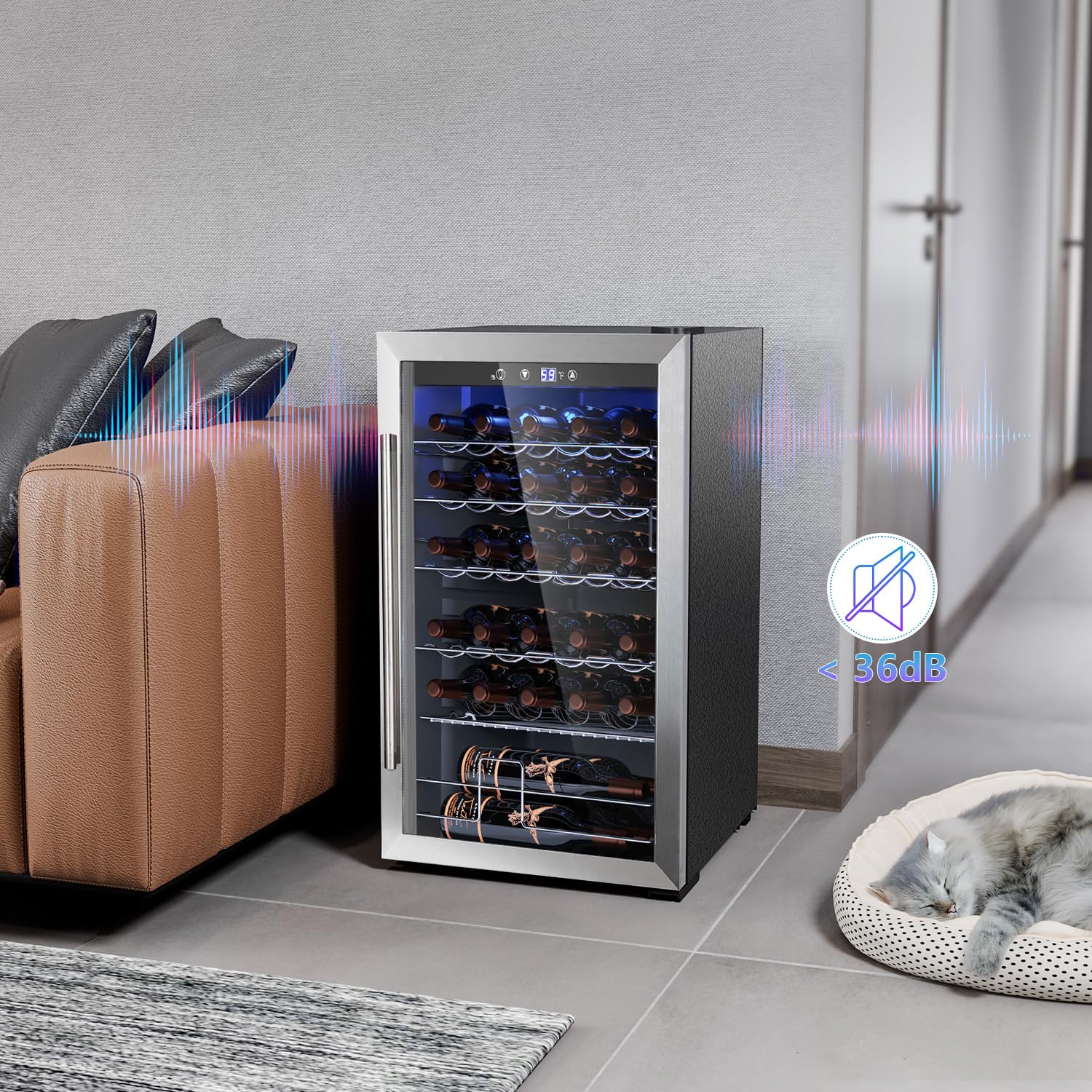 Cowsar 37 Bottle Wine Fridge, 4.45 Cu.Ft Freestanding Commercial Beverage Refrigerator With Reversible Double Pane Glass Door & Adjustable Wavy Wire Shelves, Wine Cooler For Kitchen Bar, Silver on Fridge.com - View 6