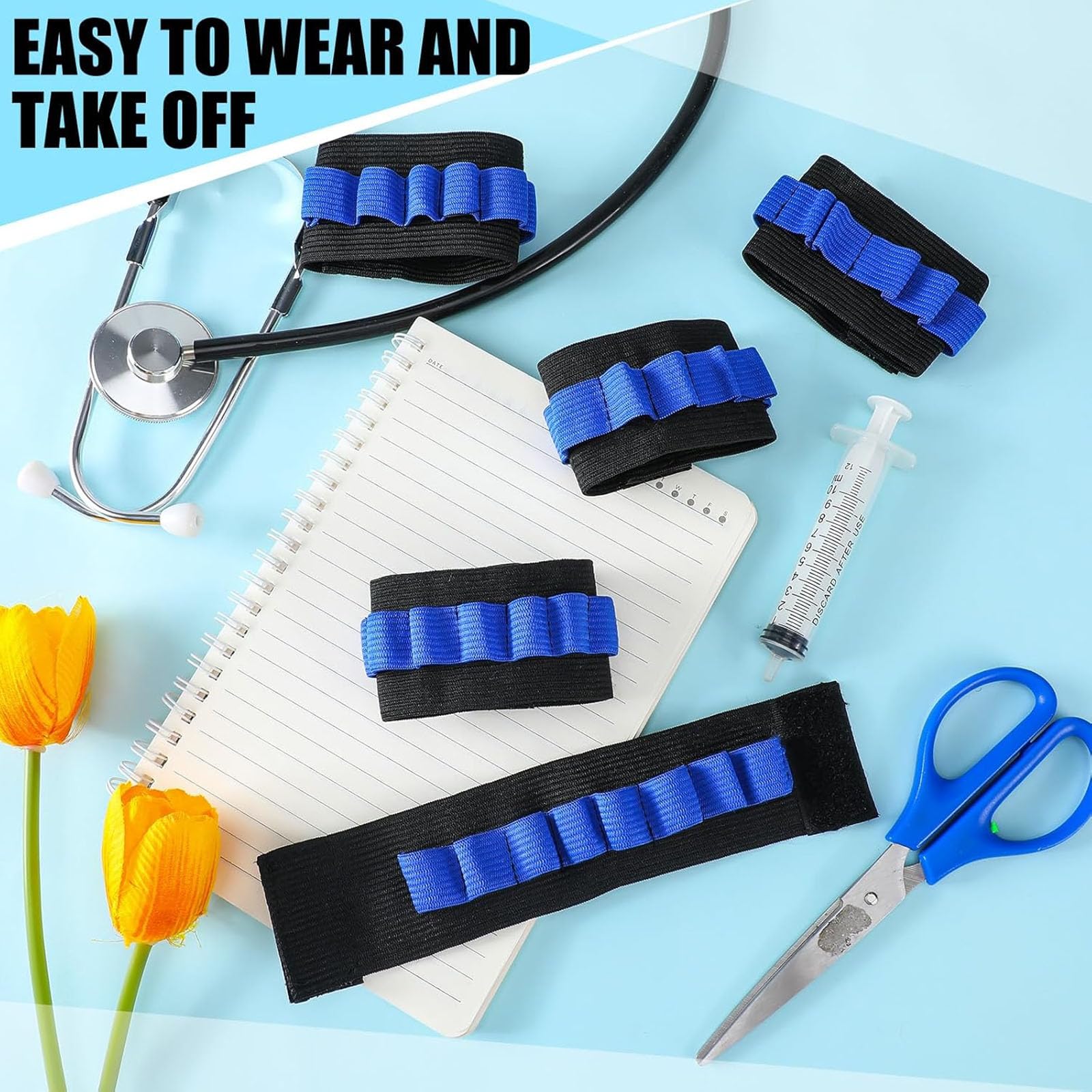 Organizador de colección de sangre Pulsera con soporte para tubo de flebotomía, 6 paquete, negro y azul, capacidad de 8 tubos