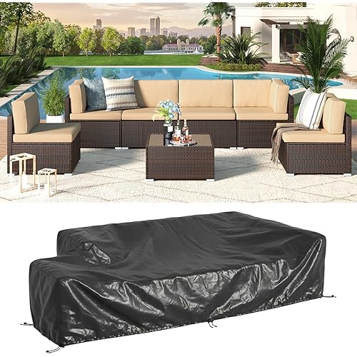 U-MAX 7 PCS Patio Funriture Set with Coffee Table (Four-line Rattan(7 pcs/with Cover), Brown Rattan&Beige)