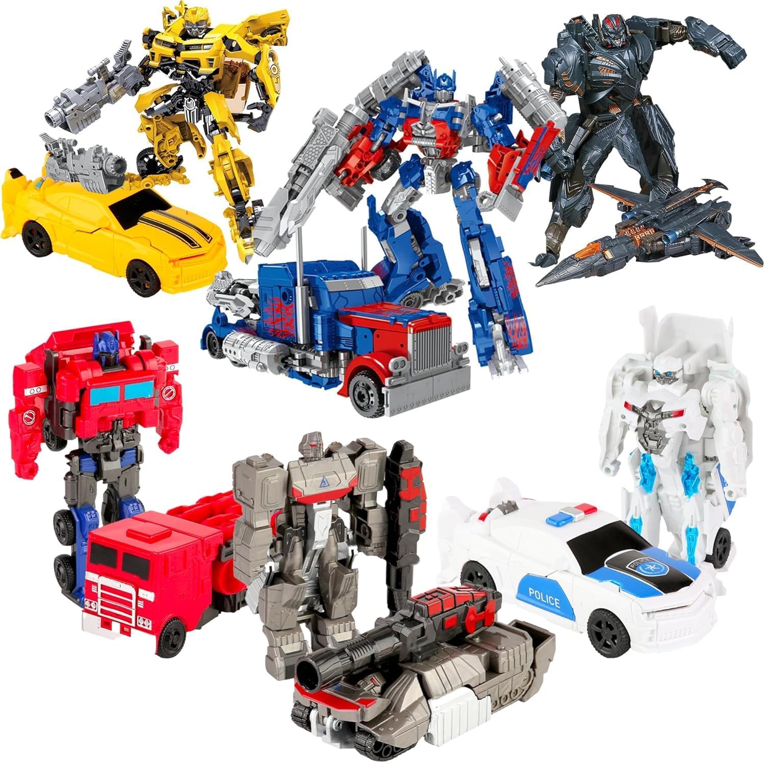 Transformers Toys 6 in 1 Deformation Robot Set, 2 in 1 Convertible Transformer Toy Cars for Boys, Kids Toys with Axe Accessory, Birthday Gift for Ages 3 and Up (6 in 1 Deformation Robot)