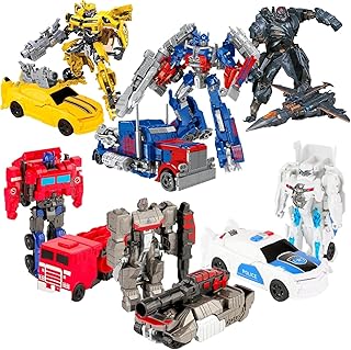 Transformers Toys 6 in 1 Deformation Robot Set, 2 in 1 Convertible Transformer Toy Cars for Boys, Kids Toys with Axe Accessory, Birthday Gift for Ages 3 and Up (6 in 1 Deformation Robot)