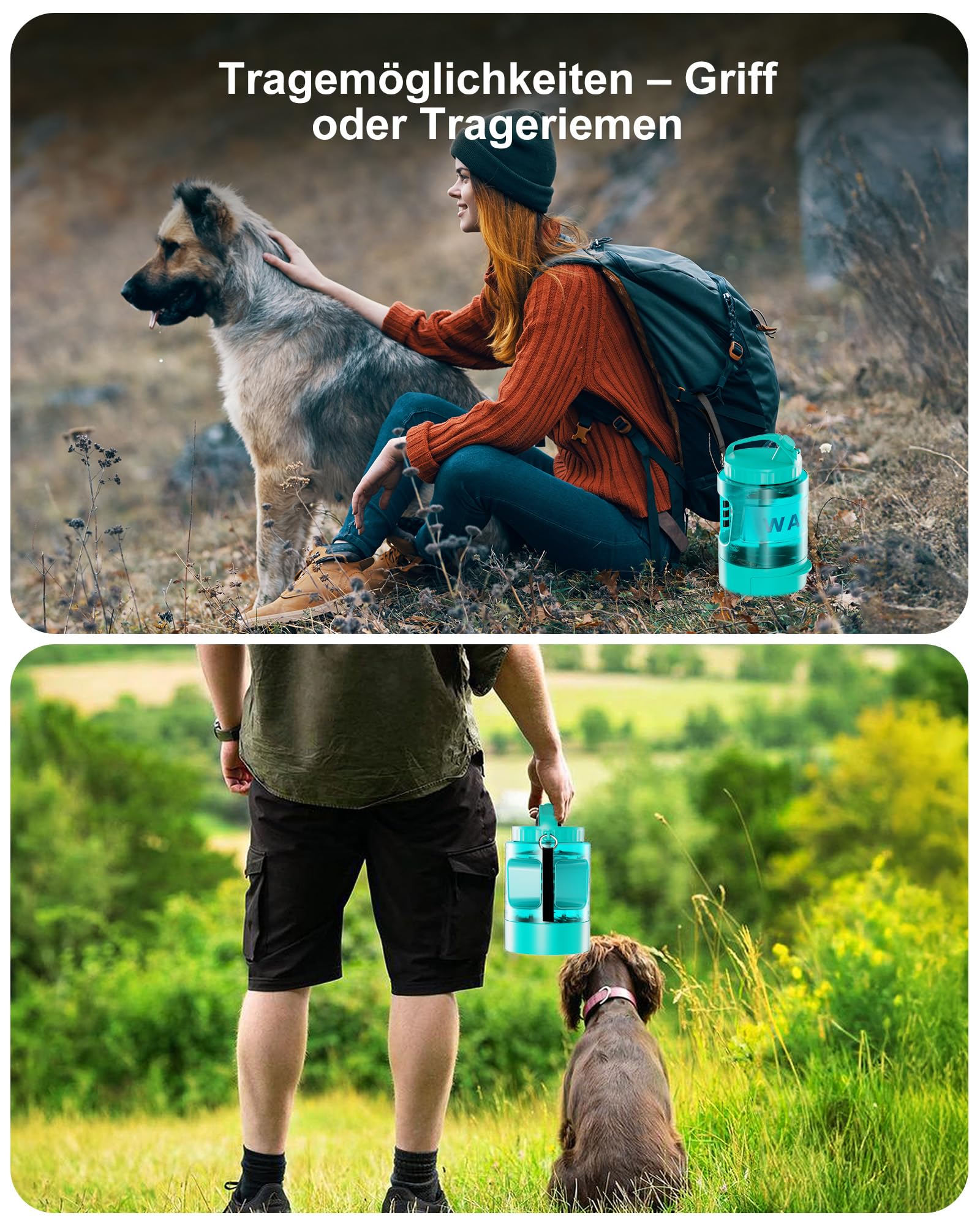lesotc 2200ml Borraccia per Cani Portatile, Borraccia Cane Portatile – Ciotola Anti‑Perdita, Indispensabile per Attività All'Aperto, Viaggi, Passeggiate, Campeggio, Spiaggia, Ecc （Verde Menta）