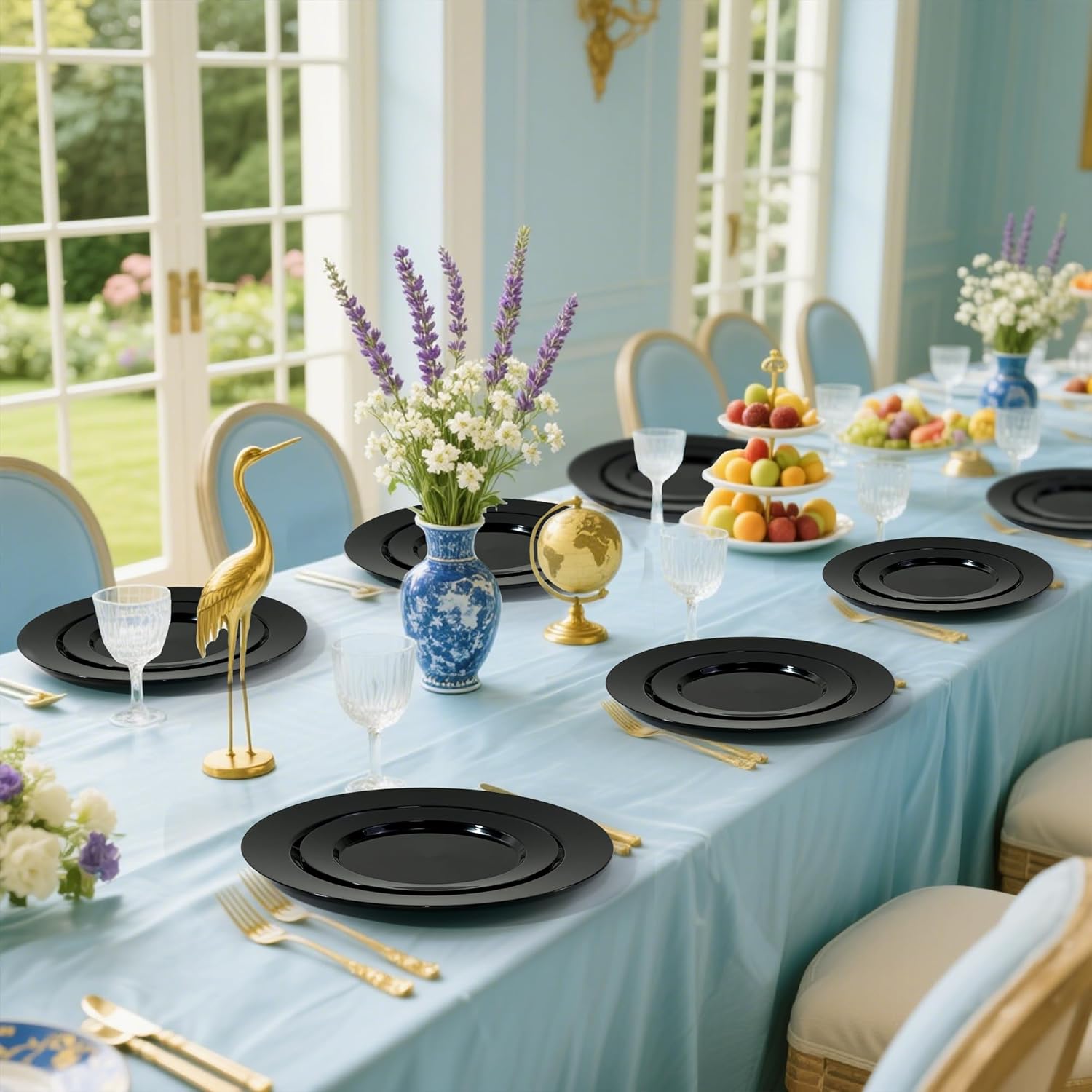 200 PCS Black Plastic Plates, Plastic Black Disposable Plates Include 100 10 inch Dinner Plate and 100 7 inch Dessert Plate Perfect for Party, Wedding