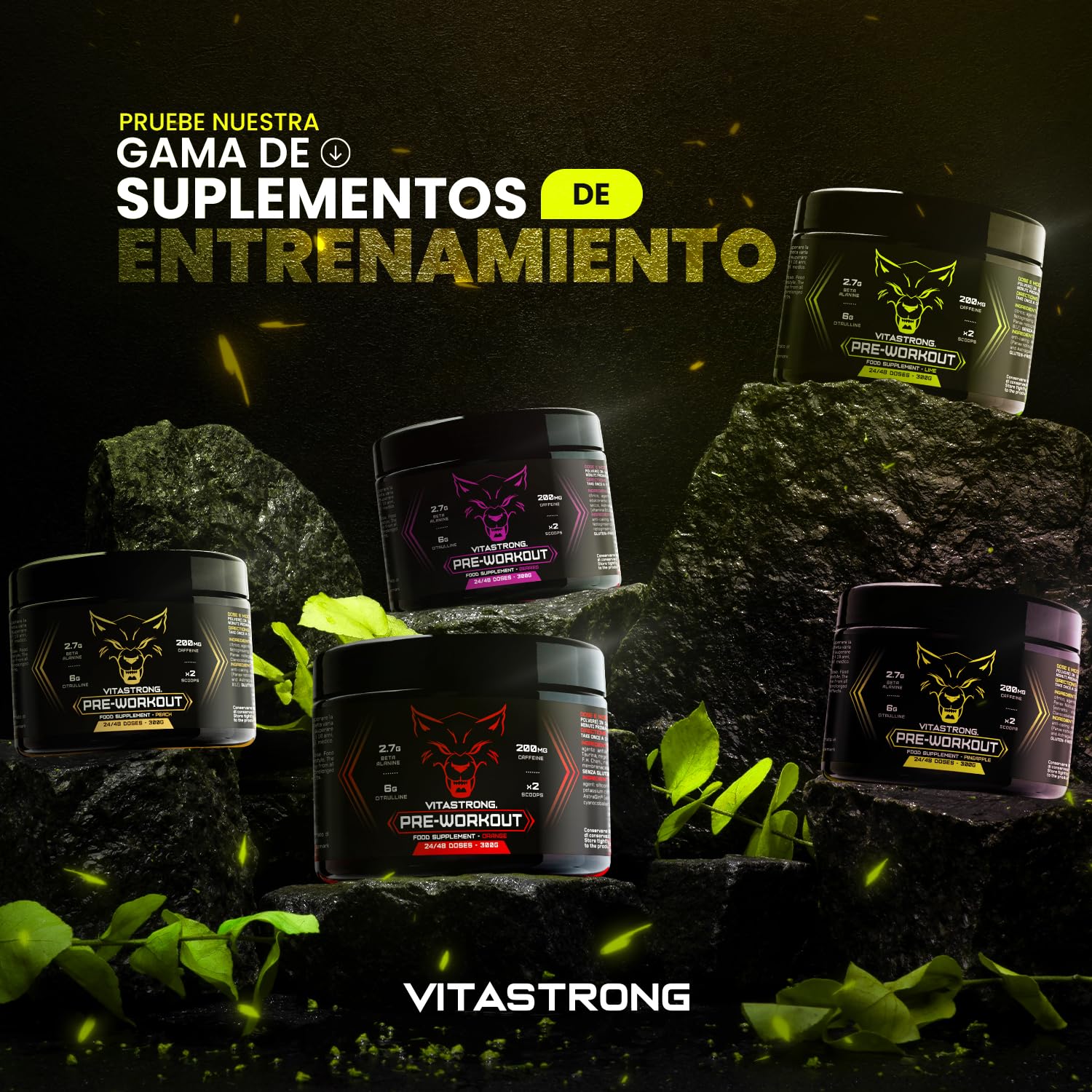 Vitastrong Pre Entreno Fuerte Vegano Sabor Lima 300g con Vitamina B12