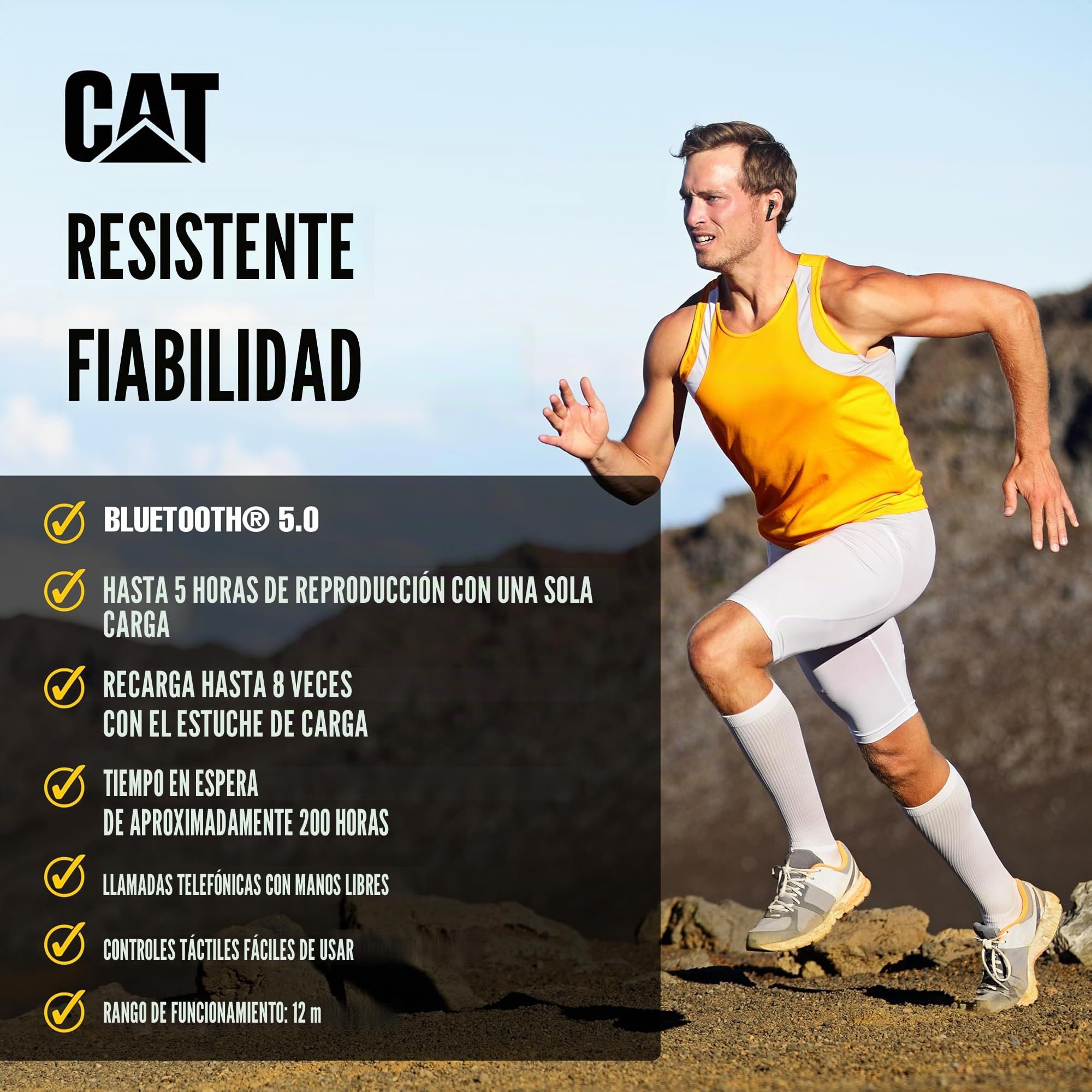 CAT Audífonos Bluetooth con cancelación de ruido - Auriculares inalámbricos resistentes para trabajos difíciles - A prueba de polvo, a prueba de golpes, resistentes al agua para entrenar - Auriculares