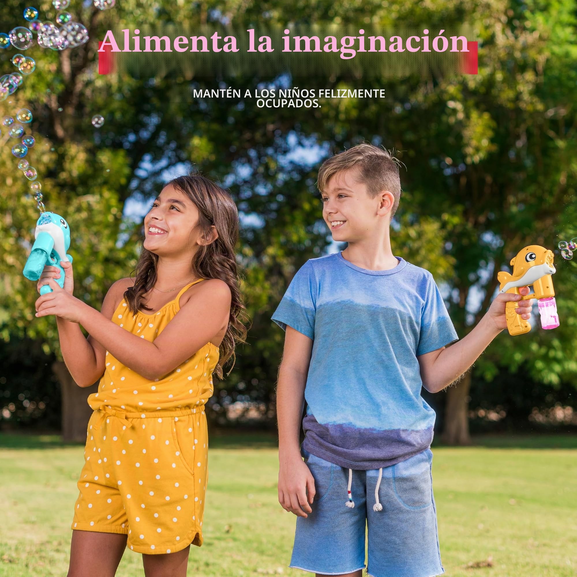 Sloosh 2 Pistolas de Burbujas para Ballenas LED automático con 4 soluciones de Repuesto de Burbujas, Pistola de Burbujas para niños, diversión de Verano para Exteriores, Regalos de Pascua