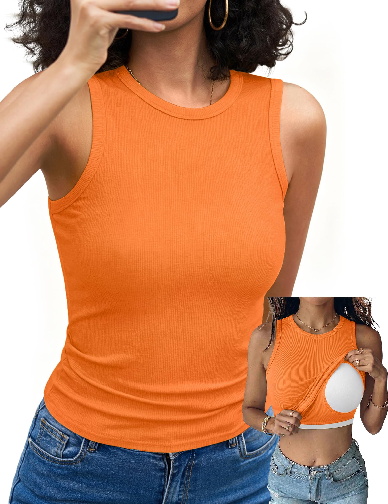 Aottori Tank Top Damen Gerippt Rundhals Slim Fit Sommer | Oberteile Ärmellos, Stretch, Elegant, Basic Shirt, Sexy, Casual, Einfarbig