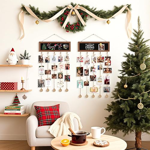 Miniatura 7 de QUEENLINK Marcos de fotos para decoración de pared, pizarra colgante con 30 clips, organizador de fotos múltiple familiar