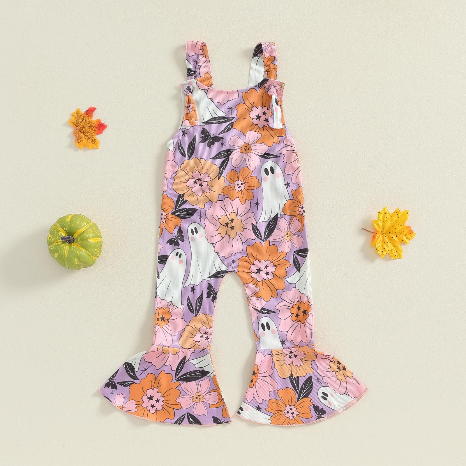 Ysfanwuxi Toddler Baby Girl Halloween Outfit Ghost Pumpkin Overalls Bell Bottom Jumpsuit Suspender Romper Pants Fall Clothes (Orange, 2-3 Years)