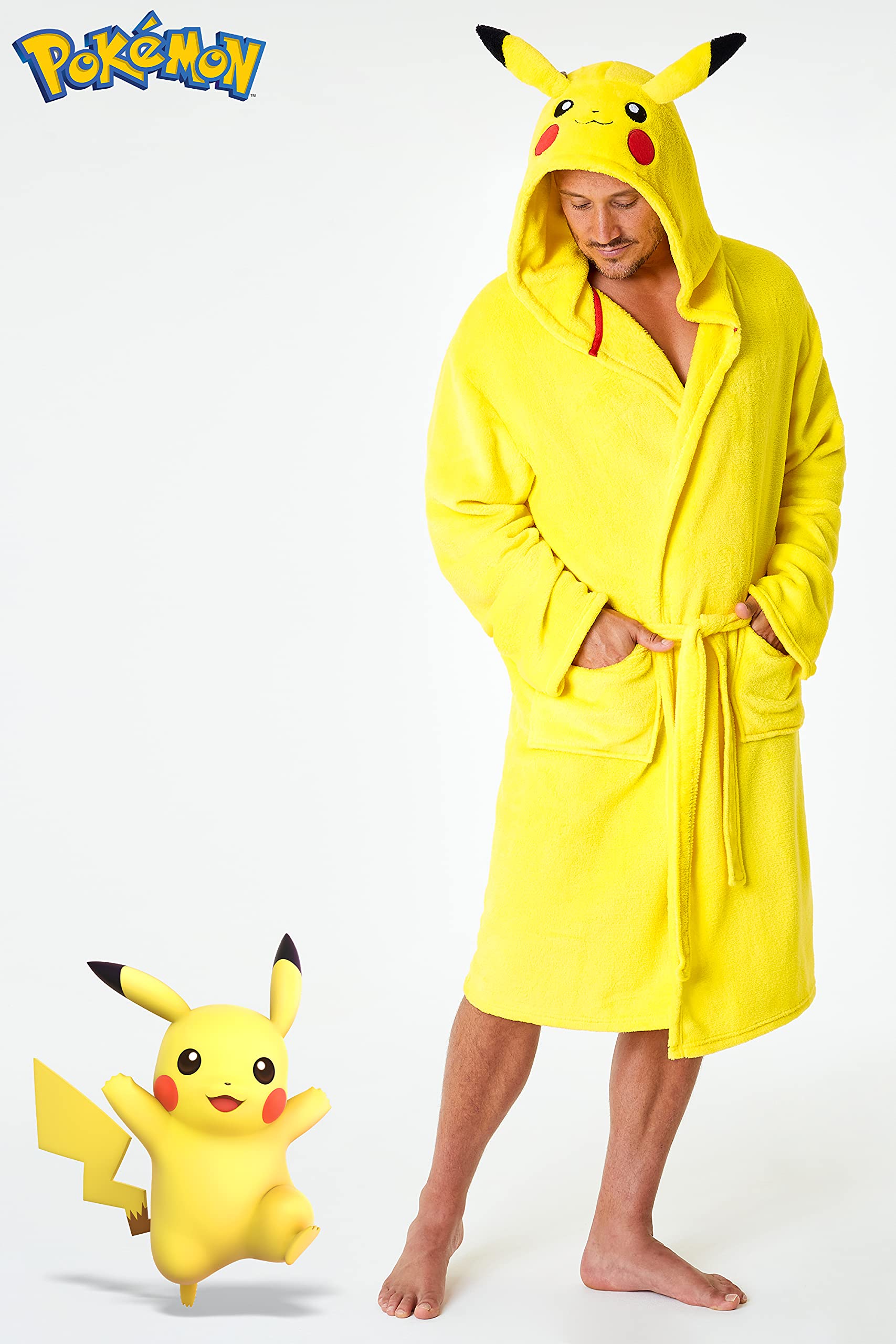 Pokemon Bata de Casa de Hombre de Pikachu, Albornoz Hombre Forro Polar S - 3XL, Regalos para Hombre