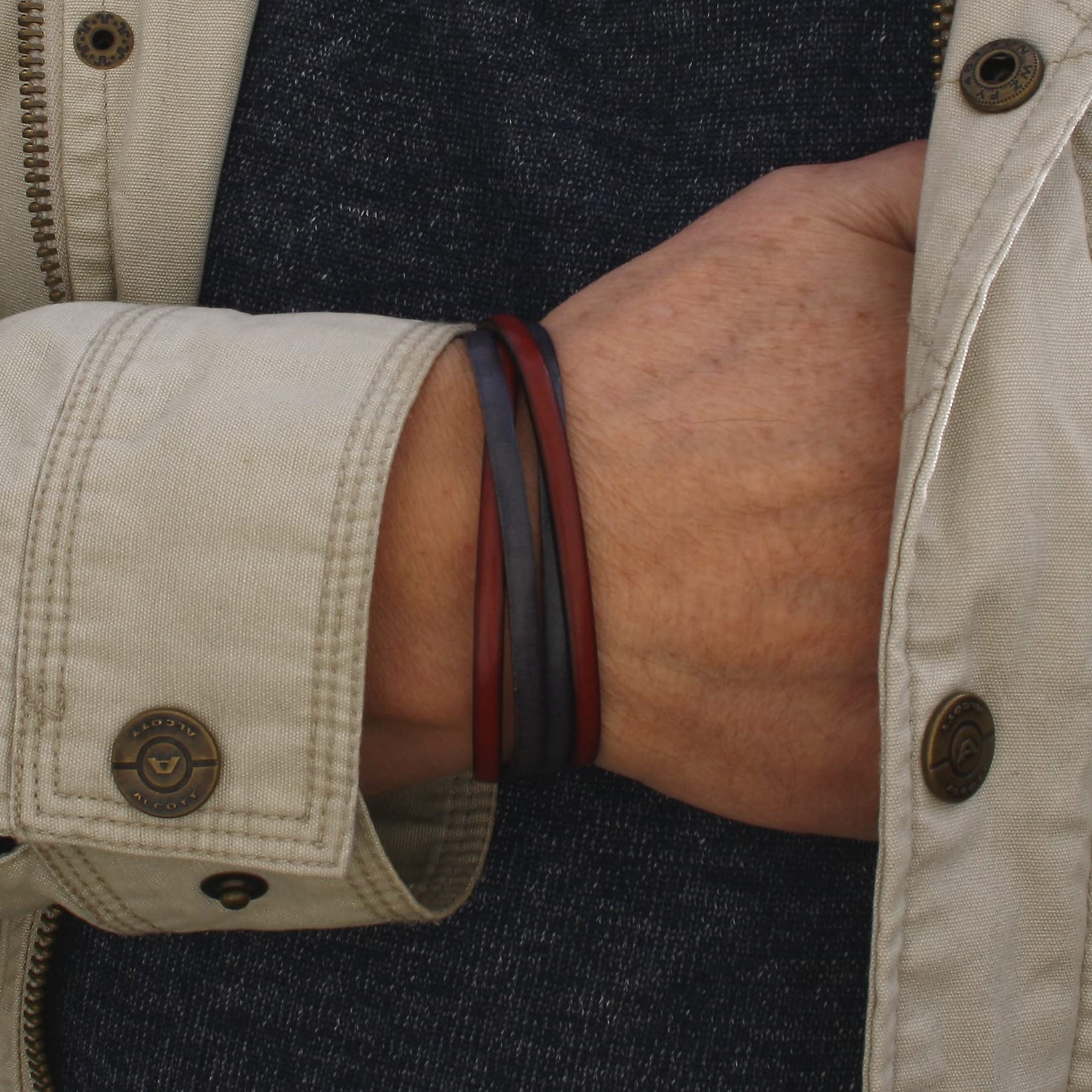 Echt Leder-Armband Twist Bordeaux Grau Herren Männer