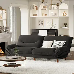 Homall Futon Sofa Bed, Modern Loveseat with Adjustable Backrest and Armrests, Wood Frame, Black