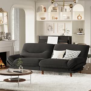 Homall 65'' Futon Sofa Bed, Modern Convertible Loveseat with Adjustable Backrest & Armrests, Linen, Black