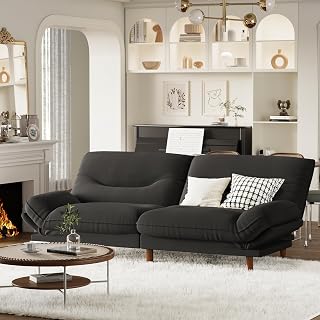 Homall Futon Sofa Bed, Modern Loveseat Futon Couch with Adjustable Backrest and Armrests, Sleeper Sofa Bed with Wood Frame for Living Room, Office, Apartment (Fabric, Black)