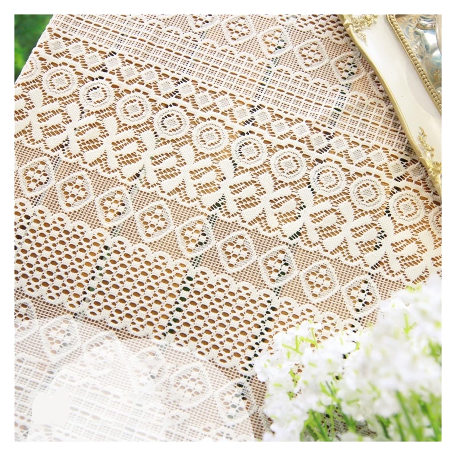 NJIEzhao Embroidered Lace Tablecloth Lace Beige Tablecloth Rectangular Hollow Embroidery Table Cloth Wedding Party Banquet Cover(S4 Tablecloth,M 90X90cm)