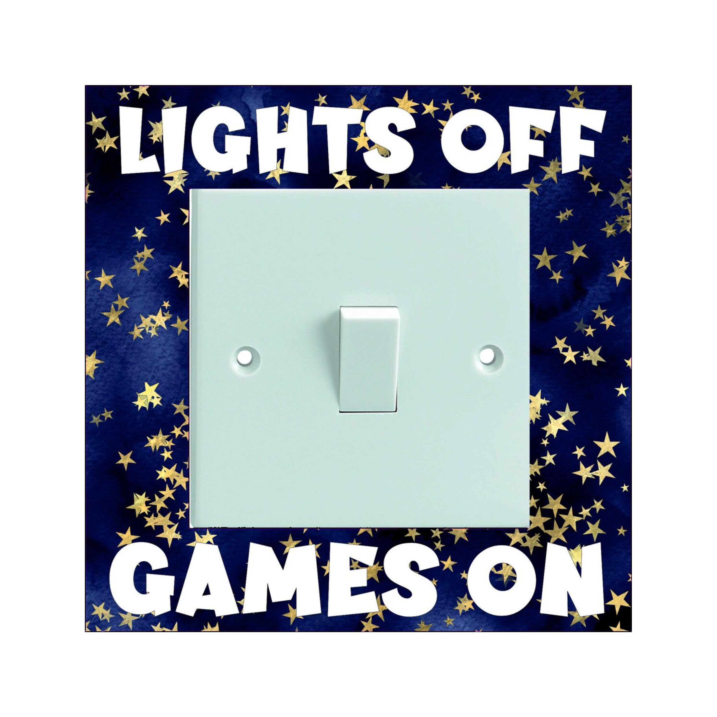 Decalarama White Gamer Electrical Light Switch Surround Lights Off Games On Stars Gaming Printed Vinyl Sticker Decal